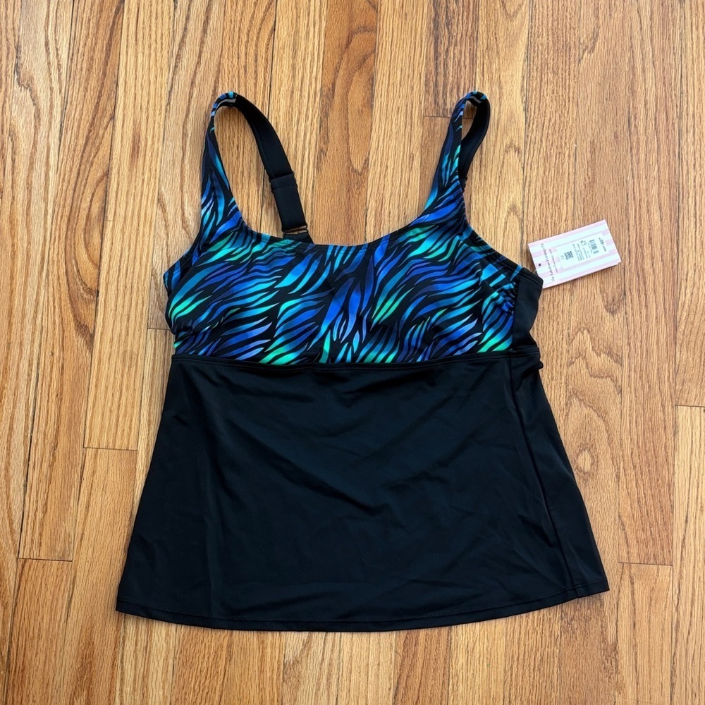 Women's Blue and Black Tankini Top